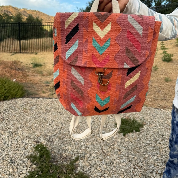 Orange Teal Tribal Print Arrow Cotton Backpack - Picture 8 of 8